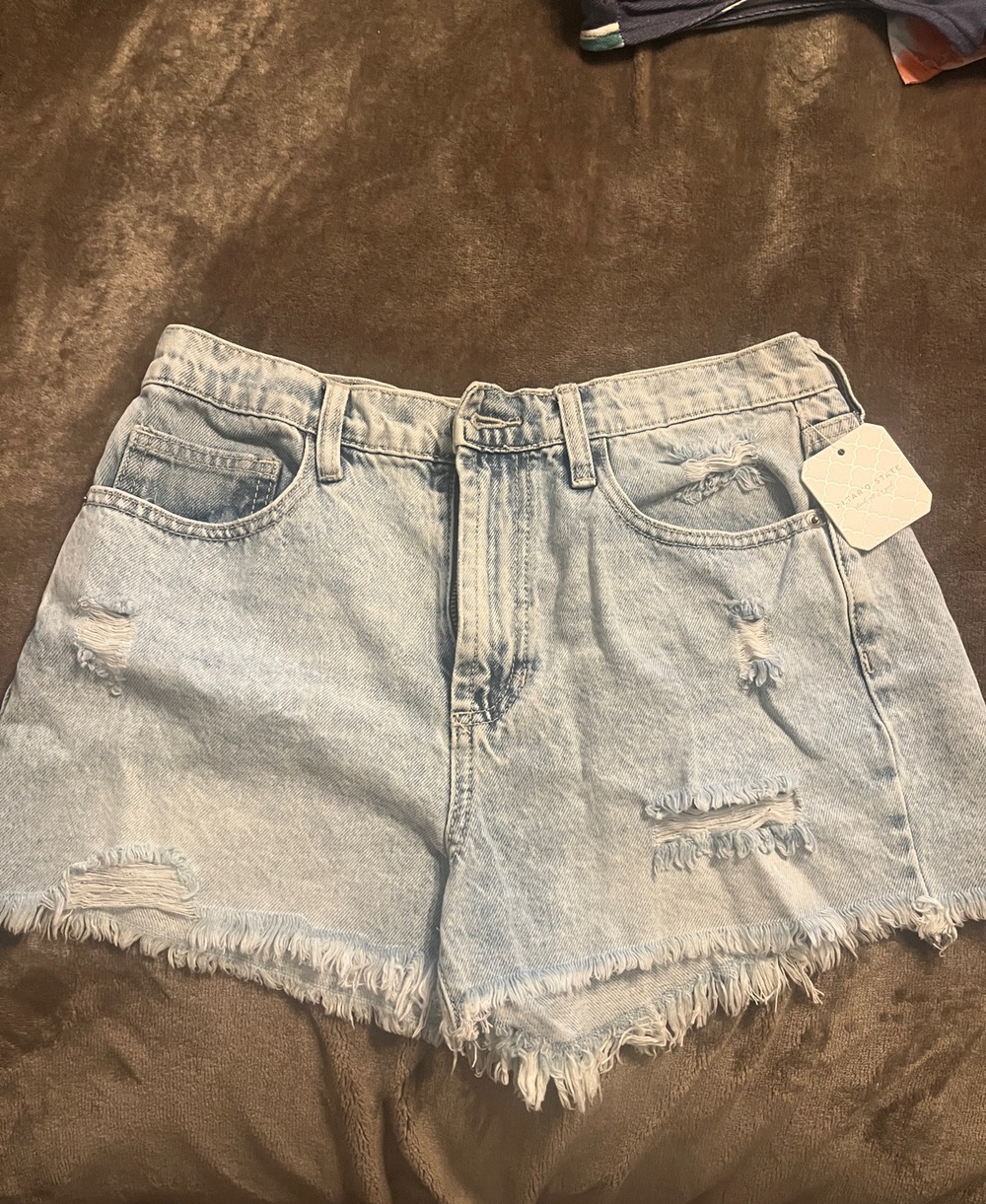 Altar'd State Light Blue Distressed Denim Shorts